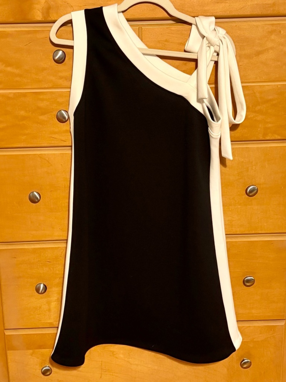 One-Shoulder Black and White Tie-Shoulder Dress by p cill